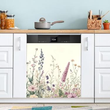 Imagem de SEHANY Capa magnética colorida de campo silvestre para lava-louças, adesivos magnéticos decorativos antiarranhões para painel de geladeira e lava-louças, decoração de flores de fazenda de cozinha