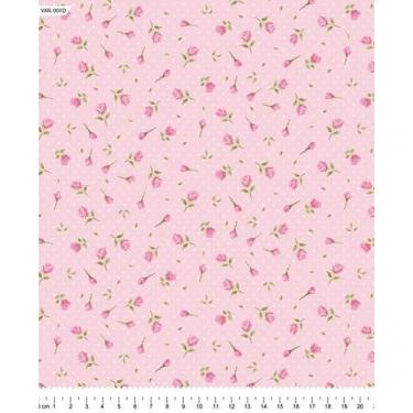 Imagem de Tecido Tricoline Botões e Poá Rosa - Tecidos Caldeira - 50 cm x 150 cm