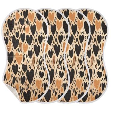 Imagem de Wassud Panos de musselina de coração preto e amarelo, 1 pacote com babadores de algodão, toalha de rosto absorventes e macios para arrotos para meninos e meninas recém-nascidos