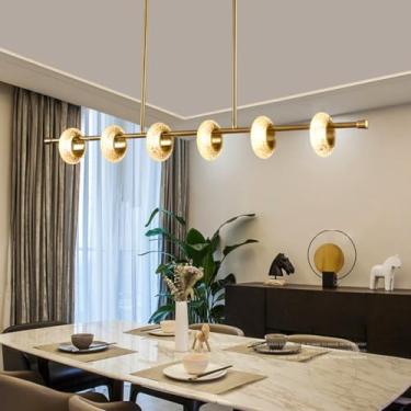 Imagem de Lustre moderno de cristal LED dourado, luminária pendente com 6 lâmpadas de 39W, cúpula em formato de anel, ideal para sala de jantar, quarto e sala de estar (luz quente).