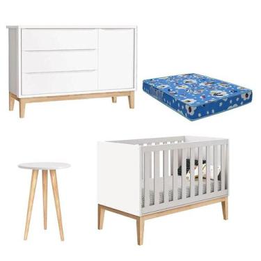 Imagem de Berço Americano Cômoda 1 Porta Classic e Mesa de Canto Theo Branco com