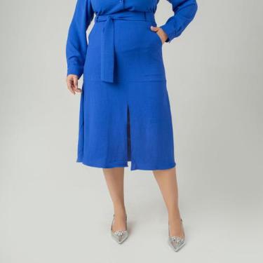 Imagem de Saia susie midi crepe heavy flow bolso feminino - Susie Modas, Azul es