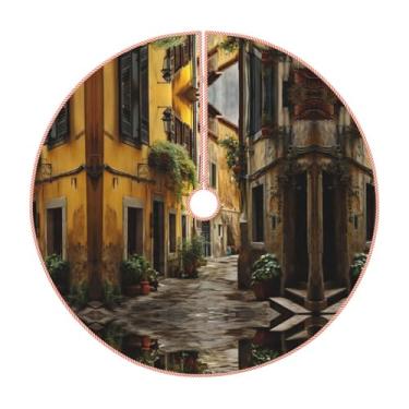 Imagem de Saia de árvore de Natal com estampa de rua italiana, decorações de Natal rústicas, decoração de festa de inverno e ano novo
