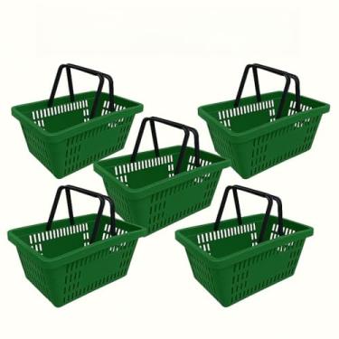 Imagem de Kit com 5 Cestas Plásticas de Compra 15L - Ideal para Supermercado, Feira e Mercado, Resistente e Prática para Transporte de Produtos(verde)