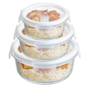 Imagem de Jogo Com 3 Potes De Vidro Hermético Com Tampa Tigela Redondo - FG