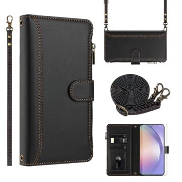 Imagem de Asuwish Capa de telefone para Samsung Galaxy A54 5G capa carteira com protetor de tela de vidro temperado transversal de couro flip zíper suporte para cartão de crédito celular A545G A 54 54A 4G G5 SM