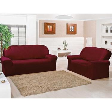 Imagem de Capa Sofá Malha Dupla 2 E 3 Lug Vinho BelCapas - Bel Capas