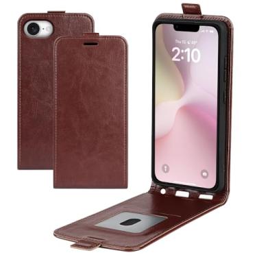 Imagem de XZDWH Capa de telefone para iPhone 16e, capa de telefone flip vertical fina de couro PU capa protetora com fecho magnético com slot para cartão para iPhone 16e (marrom)