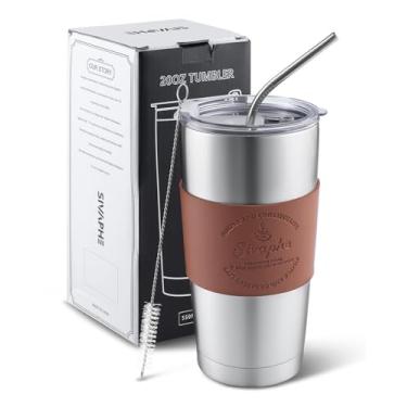 Imagem de Copo de 590 ml de aço inoxidável com tampa isolado parede dupla caneca de café viagem durável copo térmico revestido de energia lava-louças seguro prata