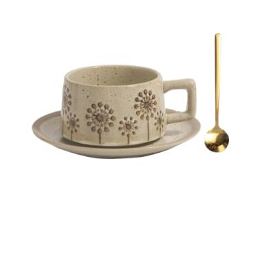 Imagem de Canecas de café Caneca de café doméstica com padrão retrô, caneca cerâmica comercial para restaurante pires e colher