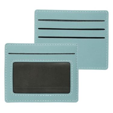 Imagem de PATIKIL Porta-cartão de crédito minimalista para mulheres, carteira de couro PU fina com janela para identidade, capa de cartão de crédito de couro fino, Azul claro, Slim