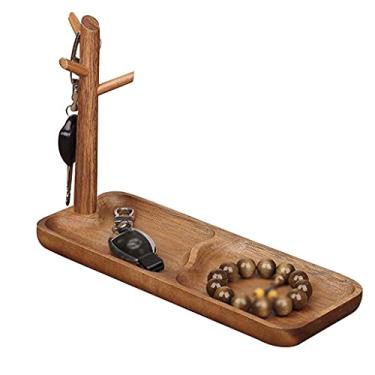 Imagem de Porta-chaves de madeira maciça – Bandeja de chaves elegante e prato de joias para decoração de escritório em casa, ideal para sala de estar e quarto, para ele/ela