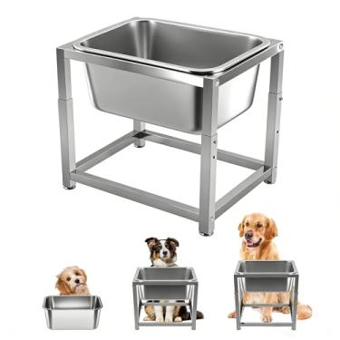 Imagem de Tigela elevada de 3 galões para cães de raça grande, tigelas de água de metal para cães com suporte de aço inoxidável elevado de altura ajustável de 29 cm, 39 cm para cães médios, grandes e Gaint
