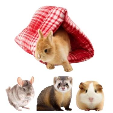 Imagem de Copfeu Cama dobrável de porquinho-da-índia esconderijo de coelho quente de lã lavável para casa de dormir de inverno para animais de estimação pequenos, coelhinho chinchila (vermelho)