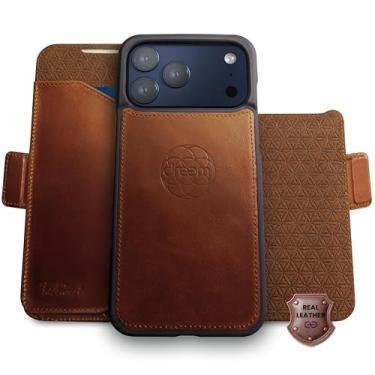 Imagem de Dreem Real Leather for iPhone 17 Pro Case Wallet, Revolutionary Phone Stand, MagSafe-Fit, Magnetic Detachable Flip Cover, RFID Blocking Card Holder, Gift-Box [Fibonacci:Chocolate]
