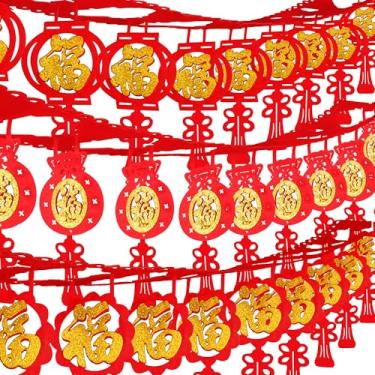 Imagem de mortd 3 peças de guirlanda de ano novo chinês Fu Banner, guirlanda de fio de feltro Fu de Ano Novo Lunar, decoração de casa do festival da primavera de 2026, decoração suspensa com borlas para