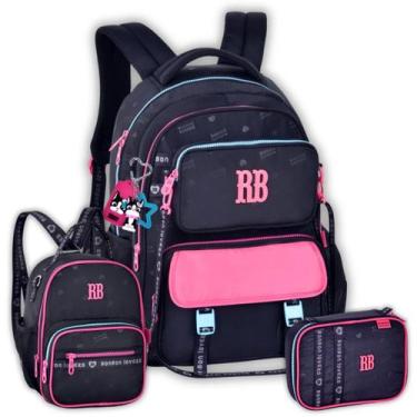 Imagem de Kit Mochila Rebecca Bonbon Costas Pochete Lancheira e Estojo, Preto