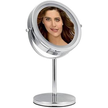 Imagem de U5GAAALPPQ9 Espelhos Maquiagem Ampliação 5X - Vanity com Luz, Mesa Rotação 360° (17.8 cm) Dupla Face Iluminada Mesa (Cor: Metálico, Tamanho: 7 polegadas)