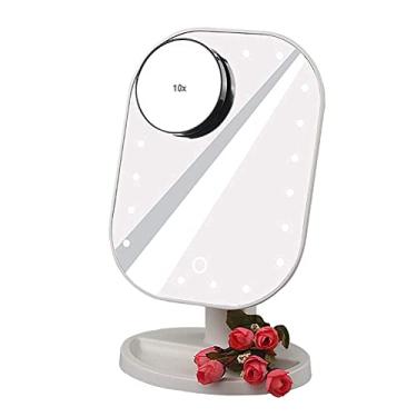 Imagem de U5GAAALPPQ9 Espelho de mesa com 20 luzes LED, espelho cosmético de mesa iluminado com lupa removível de 10x, para banheiro