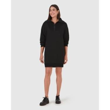 Imagem de Vestido Feminino Decote Com Zíper Em Moletom Flanelado Preto - PP-Feminino