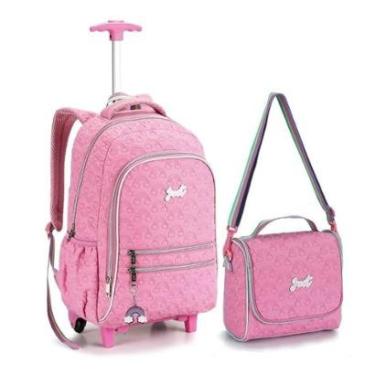 Imagem de Kit Mochila Rodinha Lancheira Juvenil Feminina Matelassê Denlex-Feminino