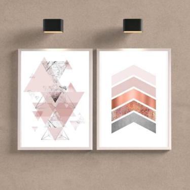 Imagem de Kit 2 Quadros Abstratos Geométricos Rosê 33X24 Vidro Branca