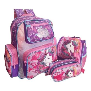 Imagem de Kit Mochila Unicornio Costas Infantil Chenson Escolar Menina