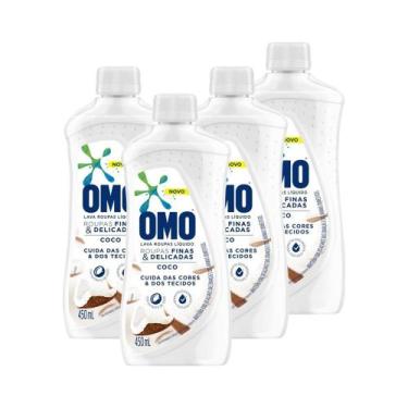 Imagem de Kit 4 Lava-Roupas Omo Líquido Roupas Finas e Delicadas Coco 450ml