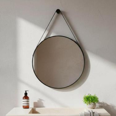 Imagem de Espelho Decorativo Adnet Grande de Parede Redondo com Alça em Material