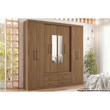 Imagem de Guarda Roupa Casal 8 Portas e 4 gavetas c/ Espelho Nápoles Jatoba - Sa