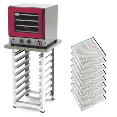 Imagem de Kit Forno Elétrico Progás Turbo Fast Oven 220V Com Mesa PRP-004 G2 E 8 Bandejas Imeca