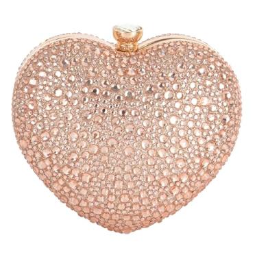 Imagem de Hoce Linda bolsa de mão feminina em formato de coração, mini strass, para festa de casamento, Ouro rosa
