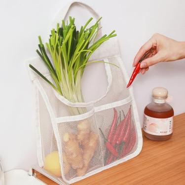 Imagem de Sacos de armazenamento de malha de linho, organizador visível e espesso, montado na parede, para cozinha, despensa, armário, organizador de pendurar que economiza espaço, bege, A