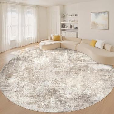 Imagem de Tapete redondo de 3 m para sala de estar: 25 x 25 cm lavável círculo grande abstrato moderno macio resistente a manchas antiderrapante tapete interno para quarto, berçário, escritório, sala de jantar