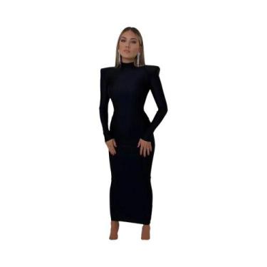 Imagem de Vestido Longo Verde Com Ombros Almofadados E Manga Longa Para Mulheres