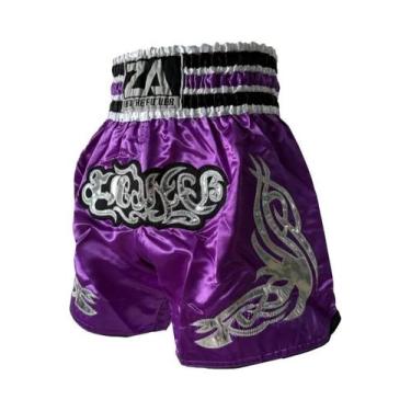 Imagem de Shorts De Muay Thai Em Cetim Roxo E Preto Para Homens, Mulheres E Cria