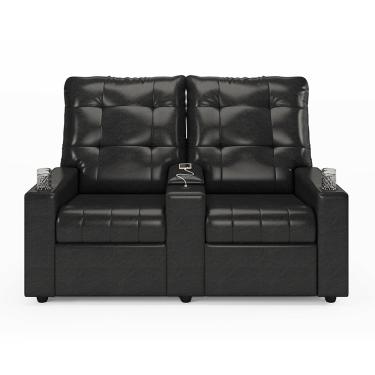 Imagem de Poltrona Reclinável Para Cinema Parma 2 Lugares Baú USB PU Preto Brilho FH1 - D'Rossi