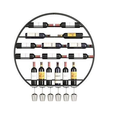 Imagem de Rack de vinho montado na parede - Prateleira de bar flutuante para garrafas de bebidas com suporte de taça de vinho para pendurar - perfeita para bar em casa, sala de jantar e exibição de cozinha