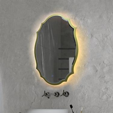 Imagem de Espelho Led Espelho De Banheiro Francês Espelho De Parede Barroco Regulável De 3 Cores Espelho De Vaidade Irregular Espelho Decorativo Antigo Dourado Com Interruptor De Toque, Rose Gold+led, 50*70cm