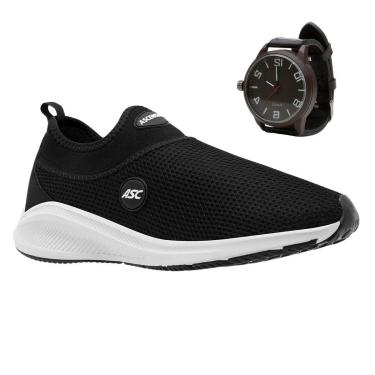 Imagem de Tênis Masculino Calce Fácil Sem Cadarço Academia Caminhada + Relógio-Masculino