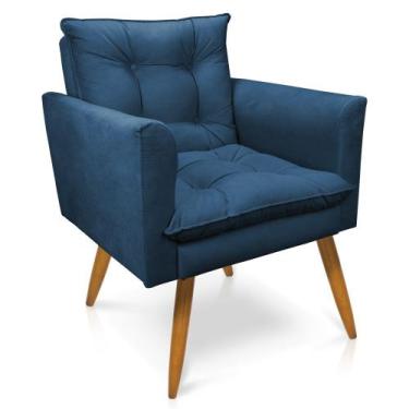 Imagem de Poltrona Tais Suede Azul Marinho Pés Palito Castanho - D'Rossi - DROSS