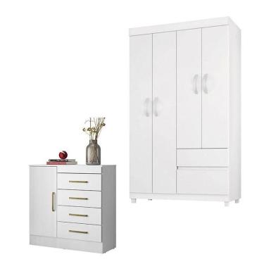 Imagem de Cômoda Montevidéu E Guarda Roupa Solteiro Lótus Branco - Demóbile