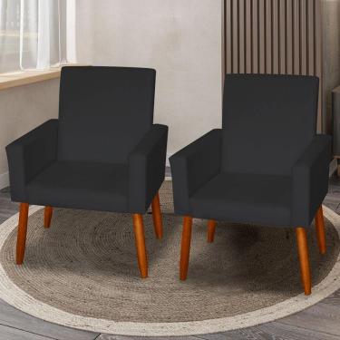 Imagem de Kit 2 Poltronas Decorativas Mel Material Sintético Preto Dal Poz Estofados