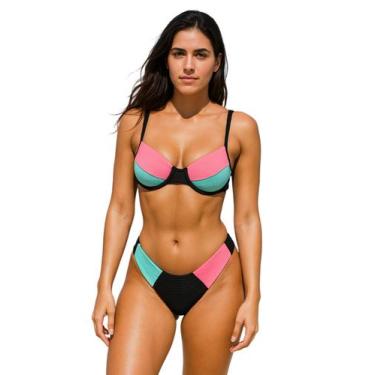 Imagem de Biquíni Feminino Meia Taça Aro Sem Bojo Calcinha Fio Duplo Asa Delta -