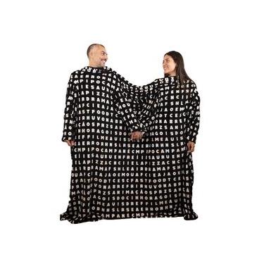 Imagem de Manta Casal Preta Com Manga Caça Palavras Único