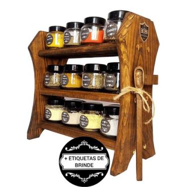 Imagem de Kit Porta tempero 12 Potes + 12 Etiquetas + Colher de Condimento - Bos