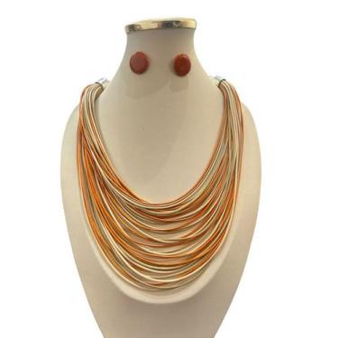 Imagem de Colar Feminino Degrade Fio Encerado Colorido kit com brincos - MLBpel,