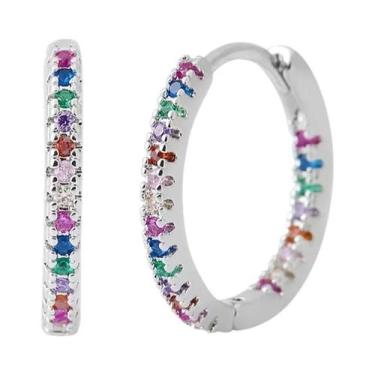 Imagem de Brincos De Argola Dourados Femininos Com Zircônia Colorida Aleatória, 