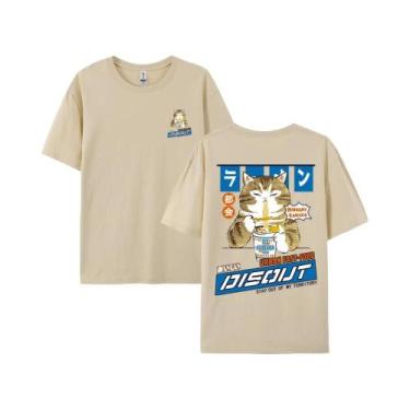 Imagem de Camiseta Unissex Oversized Com Estampa De Gato E Noodles Estilo Haraju