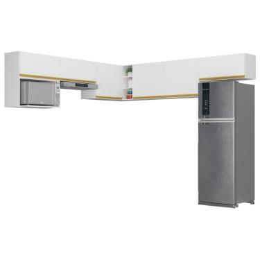 Imagem de Kit Armário Cozinha Modulada Aéreo Canto 230cm 6 Peças Veneza Multimóveis Mp2296 Branco-Dourado